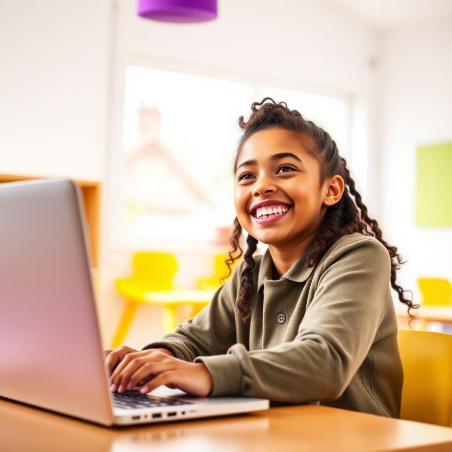 Student smiling while learning math with simulations